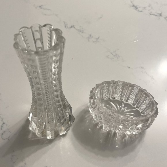 Vintage Cut Glass Crystal Salt Cellar and Mini Vase - Picture 1 of 5